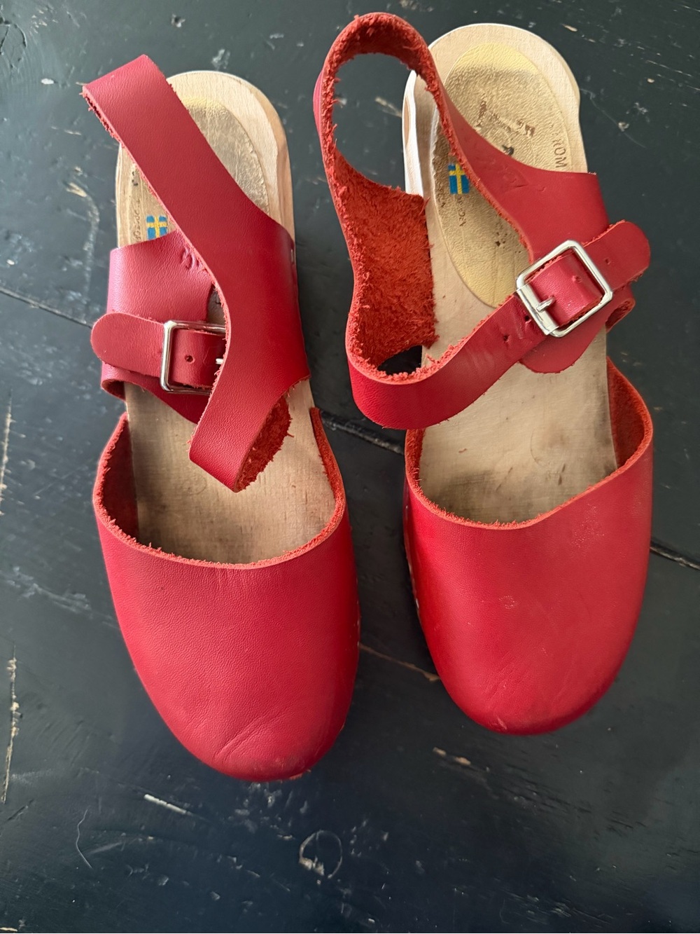 Red Leather Slingback Clogs